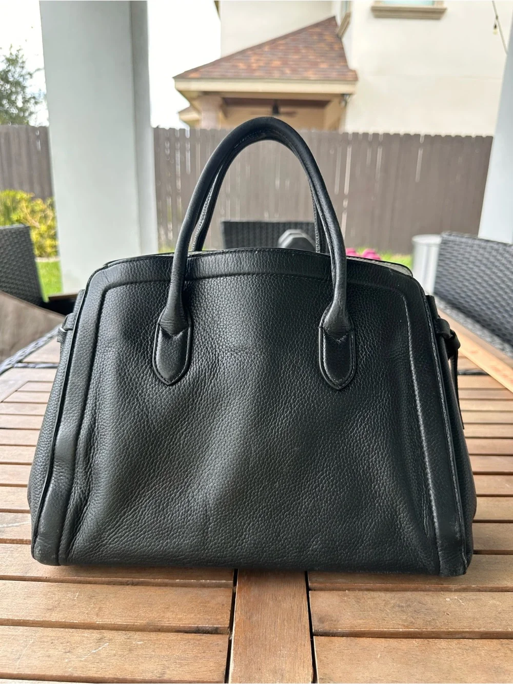 kate spade Black Pebbled Leather Satchel with Gold Logo
